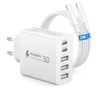 Chargeur USB C, 50W 5 Port Prise Chargeur Rapide USB C, Multiple Secteur Double PD+QC 3.1A Type C Adaptateur pour iPhone 17/16/15/14/13/12/11/Pro Max/X/8/7/6/Mini/SE,Tablets, Samsung Galaxy 26 Ultra