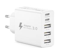 Chargeur USB C, 50W 5 Port Prise USB C Chargeur Rapide iPhone Prise USB Multiple Adaptateur USB Chargeur Secteur USB C pour iPhone 17/16/15/14/13/12/11 Pro Max/8/iPad Pro,Samsung S25/S24/S23/S22/S21