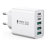 Chargeur USB C 50W Multiple, 5 Ports USBC et USBA, Adaptateur Secteur USB Chargeur Mural, Adaptateur Secteur Fast Charge PD20W Compatible avec iPhone 11/12/13/14/15/16/Galaxy S21/S22/S23/tablettes