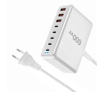 Chargeur USB-C 600 W - Bloc de charge rapide GAN - Station de charge à 8 ports - Hub Brick - PD 140 W - QC 30 W - Chargeur pour ordinateur portable compatible avec MacBook Pro/Air/tous les iPad iPhone