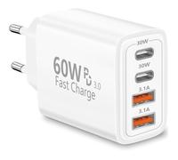 Chargeur USB C, 60W 4-Port Prise Chargeur Rapide USB C, pour iPhone 17 17 Pro Max 16 Pro 15 14 13 12 11 XS XR, Samsung S25 S24,iPad