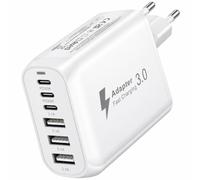 Chargeur USB C 60W, 6 Ports 3USB A 3USB C Prise USB Multiple Rapide Secteur | Prise USB C Chargeur Rapide, Chargeur USB Multiple Secteur USB C Adaptateur pour iPhone 17/16/15/14/13/12/X/7, iPad, Samsung