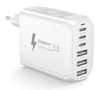 Chargeur USB C 60W, 6 Ports Multi Prise USB C Chargeur Type C Charge Rapide Multiprise USB Alimentation Adaptateur Secteur pour iPhone 17 16 15 14 Pro Max Plus Mini XS XR 8 7 SE, iPad, Samsung Galaxy