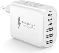 Chargeur USB C 60W, 6 Ports Multi Prise USB C Chargeur Type C Charge Rapide Multiprise USB Alimentation Adaptateur Secteur pour iPhone 17 16 15 14 Pro Max Plus Mini XS XR 8 7 SE, iPad, Samsung Galaxy