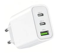 Chargeur USB C, 65 W, 3 ports, multiple, avec USB C et USB A, adaptateur d'alimentation PD 3.0, bloc d'alimentation USB pour Apple iPhone 17 16 15 14 13 12 11 Pro Max, iPad, téléphones portables
