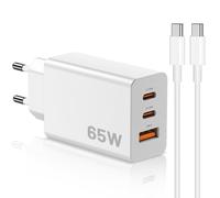 Chargeur USB C 65 W, bloc d'alimentation USB C à 3 ports avec câble USB C de 60 W, adaptateur de charge rapide pour MacBook Pro/Air, iPad Pro/Air, iPhone 17/16/15/14/13 Pro Max, Galaxy S26/25+/S24