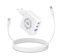 Chargeur USB C 65W 3-Ports GaN III Charge Rapide PD3.0 PPS, Compatible avec MacBook Pro/Air, Lenovo Dell HP ASUS Laptops, iPhone 17 16, iPad, Galaxy S26 S25, Pixel 10 9 8, avec Câble 2M