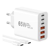 Chargeur USB C 65W, 6 Port Prise USB Charge Rapide, Adaptateur Multiprise | Comprend un câble de données PD+QC 3.1A Compatible avec iPhone 17/16/15/Samsung Galaxy S26/S25/S24/iPad/téléphones/tablettes