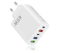 Chargeur USB C 65W à 5 Ports, Chargeur Rapide Multi Secteur avec Technologie PD 20W et QC 3.1A, Adaptateur Compatible avec iPhone 16/15/14/13/12/11 Pro Max, iPad, Samsung, Tablettes, Écouteurs