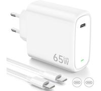 Chargeur USB C 65W avec Technologie PD3.0 et GaN II Chargeur Rapide USB C PPS avec Câble Type C 2M Compatible pour iPhone 15 Pro/Max, pour Galaxy S24/23/S22, pour MacBook Pro/Air, etc