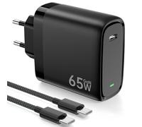 Chargeur USB C 65W avec Technologie PD3.0 et GaN II Chargeur Rapide USB C PPS avec Câble Type C 2M Compatible pour iPhone 16/15/Pad Pro/Air, pour Galaxy S24/23/S22, pour MacBook Pro/Air, etc - Noir