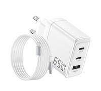 Chargeur USB C 65W, Charge Rapide 3-Ports PD3.0 & QC3.0 GaN II
