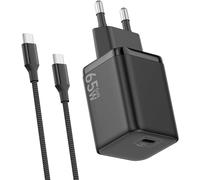 Chargeur Usb C 65W, Charge Rapide Pd3.0 Pps, Gan Ii Avec Câble Tressé 2M, Compatible Pour Macbok Pro/Air, Pour Samsung Galaxy S25/S24/S23/S22 Ultra, Pour Iphone 16/15(Noir)