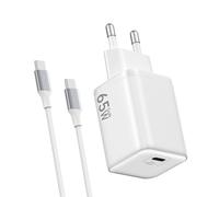 Chargeur USB C 65W, Charge Rapide PD3.0 PPS, GaN II avec Câble Tressé 2M, Compatible pour MaxBook Pro/Air, pour Samsung Galaxy S25/S24/S23/S22 Ultra, pour iPhone 16/15(Blanc)