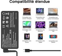 Chargeur Usb C 65W Compatible Avec Lenovo Thinkpad T480 T490S T480S T490 T580 E490 E590 X280 X380 L380 Chrombook 300E S330 C330 500E Yoga 720 910 920 Ordinateur Portable