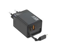 Chargeur USB C 65W, GaN 2 Ports Charge RapideCompact & Léger avec Câble Rétractable pour MacBook Pro, iPhone 16 Pro Max,Galaxy S24,