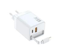 Chargeur USB C 65W,GaN 2 Ports Charge RapideCompact & Léger avec Câble Rétractable pour MacBook Pro, iPhone 16 Pro Max,Galaxy,Blanc