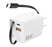 Chargeur USB C 65W GaN avec 70cm Rétractable Câble Portable Charge Rapide 3ports Rétractable Charger GaN Compatible pour MaxBook Pro/Air,Samsung GalaxyS25/S24/S23, iPhone17/16/15 Pro Max,Switch,Laptop