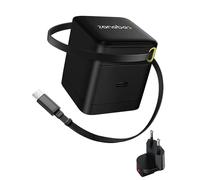 Chargeur USB C 65W GaN Rapide 2 Ports avec Câble Rétractable 70cm | Prise amovible EU/US pour MacBook Pro/Air, iPad, iPhone 17/16/15, Samsung S26/S25, Pixel, HP, Dell, Lenovo, Chromebook