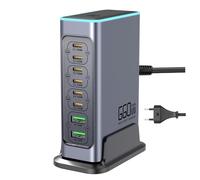 Chargeur USB C 660 W - 8 ports - Station de charge rapide avec 6 ports USB C + 2 ports USB A - Pour MacBook Pro/Air, iPad/iPhone 15Pro, etc