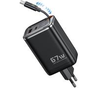 Chargeur USB C 67W, 3-Ports PD3.0 avec Écran LED, avec Câble Rétractable pour iPhone 17 Pro Max/16/16 Pro Max/15 Galaxy S25 S24