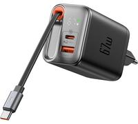 Chargeur Usb C 67w, Chargeur Rapide Usb C Gan 67w À 3 Ports Pour Iphone 16 15 14 Samsung Series, Macbook Pro, Xiaomi, Google Pixel (Avec Câble De Charge Rétractable)
