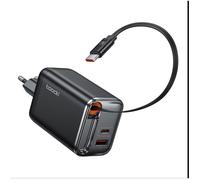 Chargeur USB C 67W,GaN 3-Ports PD3.0 Charge Rapide avec Écran LED,Compact Léger avec Câble Rétractable pour MacBook Pro iPhone 16
