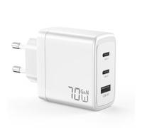 Chargeur USB C 70W pour Macbook, Charge Ultra-Rapide 3 Ports PD3.0 & QC3.0, GaN II Compacte avec Câble Tressé 2M, Compatible pour MacBook Pro/Air, pour iPhone 17/16, pour iPad, Galaxy, Pixel