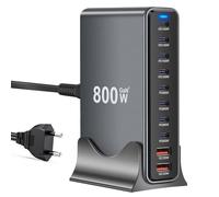 Chargeur USB C 800W GaN,10 Ports USB Chargeur Rapide pour Ordinateur Portable Bloc d'alimentation PD Compatible avec MacBook Pro/Air/Dell/iPhone/Galaxy/Ordinateur Portable/Tablette/Mobile