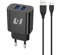 Chargeur Usb C Charge Rapide Avec Double Ports Usb 5 V 3,1 A Pour Samsung S23 S22 S21 S20 Note 20 10 A72 Xiaomi Redmi Note 11 Huawei P30 20 Google Pixel 7 Pro Switch Ps5,Noir (044d)