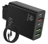 Chargeur USB C Charge Rapide + Câble - Chargeur iPhone Charge Rapide USB Multiple, Prise Multiple USB Type C, Adaptateur USB C Compatible avec Samsung, iPad, iPhone, Huawei, Google, Charge Rapide Noir