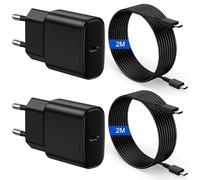 Chargeur USB C Charge Rapide Lot de 2 USBC Secteur 25W et Câble 2M pour Samsung Galaxy S25/S24/S23/S22/S21 Ultra/S20/S20+/Note 20/10/9/8/A73/A53/A52/S10 Adaptateur Type C Mural Alimentation Prise Noir