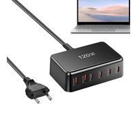Chargeur USB C,Chargeur de Bureau pour Ordinateur - Équipement de Charge Rapide 120W 6 Ports pour Ordinateur Portable, Smartwatch et Appareil Mobile en Avion, Train, Hôtel et