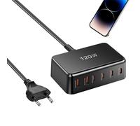 Chargeur USB C | Chargeur Portable pour Ordinateur Portable,Équipement de Charge Rapide 120W 6 Ports pour Ordinateur, Smartwatch et Appareil Mobile en Avion, Train, Hôtel et