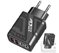 Chargeur USB C, Chargeur Rapide 120 W 2pd + 2 USB Type-C pour Pro Max 16, 15, 14, 13, 12, 11, 12 Pro Max, Chargeurs Rapide avec 4 Ports, Multiple Secteur Bloc, Blanc, Jaune, Noir