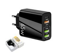 Chargeur USB C, Chargeur Rapide, Prise USB C 65W à 5 Ports, 2 USB-C et 3 USB-A, Adaptateur Secteur PD20W QC3.0 en PC avec Prise EU pour Maison, Bureau, Voyage, téléphone, Tablette et écouteurs