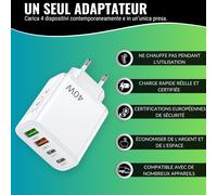 Chargeur USB C - Chargeur USB 4 ports - Prise Multiple USB C 40W - Adaptateur USB C compatible avec Samsung, iPad, iPhone, Huawei, Google, Charge Rapide, Chargeur Iphone Original.