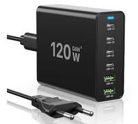 Chargeur USB C de 120 W, chargeur multiple USB 【4USB-C + 2USB-A】 Chargeur PD, station de charge à 6 ports compatible avec iPhone/Samsung/Google/Xiaomi/ordinateur portable/tablette et autres appareils