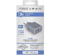 Chargeur USB C - Force Power - Cube 45W - Power Delivery - UltraGaN - Gris