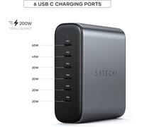 Chargeur Usb C Gan 200W Avec 6 Ports (2X Pd 3.1 À 140W + 4X Pd 3.0),Station De Charge Rapide Intelligent Compatible Apple,Thunderbolt Et Appareils Usb C