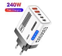 Chargeur USB C GaN 5 ports 240W PD, adaptateur de téléphone à charge rapide, chargeur mural pour iPhone Samsung Xiaomi Huawei, prise de charge rapide