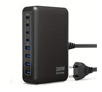 Chargeur USB C GaN 8 Ports Fast Charger Adaptateur Total 200W Multiprise Type-C avec Chargeur Rapide USBC PD PPS 65 W pour MacBook, iPad Pro, iPhone 16/15/14/13, Samsung Galaxy S25/S24/S23,Pixel 9