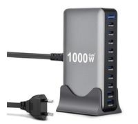 Chargeur USB C multiple 1000 W - 10 ports GaN III - Station de charge rapide avec 8 USB-C et 2 USB-A - PD PPS - Adaptateur de chargeur pour ordinateur portable Mac Book Pro/Air/iPad Pro