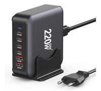 Chargeur USB C Multiple, 220W Station de Charge 6 Ports 【4 USBC + 2 USBA】 Hub Rapide Compact GaN, Bloc d'alimentation PD+QC 3.0 Laptop Charger Compatible avec iPhone/iPad/Samsung/Laptops