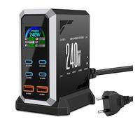 Chargeur USB C Multiple 240 W, Chargeur Rapide PD 140 W 65 W, Station de Recharge 6 Ports Chargeur GaN-III avec 4 Ports USB-C + 2 Ports USB-A pour MacBook iPad Pro/Air, iPhone 16 15 Pro Max, Samsung,