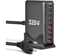 Chargeur USB C Multiple, 320 W 8 Ports Chargeur Rapide avec GAN III et PD 3.0, Station de Charge Rapide avec 4 USB C et 4 USB A pour Téléphone, Tablette et Ordinateur Portable