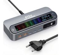 Chargeur USB C multiple 470 W 6 ports avec écran LCD, 3 ports USB-C et 2 ports USB-A, pour MacBook Pro/Air, iPhone 16/15/14, Galaxy, et plus