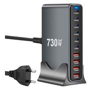 Chargeur USB C multiple 730 W, chargeur rapide PD 140 W 100 W 65 W, station de recharge 10 ports Chargeur GaN-III avec 6 ports USB-C + 4 ports USB-A pour MacBook iPad Pro/Air, iPhone 16 15 Pro Max, Sa