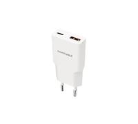 Chargeur USB-C/PD et USB-A/QC 30W - Nano Cable - Charge rapide double - Blanc - 81x36x15 mm