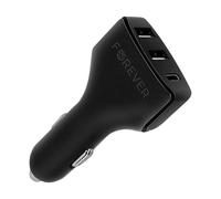 Chargeur USB-C pour voiture + 2 ports USB, charge rapide 24W, Forever - Noir